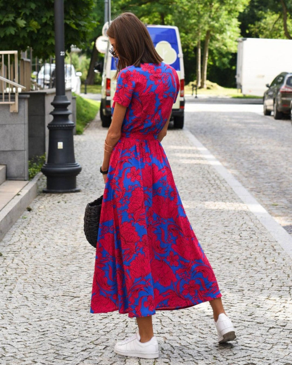 Women's Wrap Midi Dress with V-Neckline Short Sleeves Tie Waist and Wrap Front Skirt